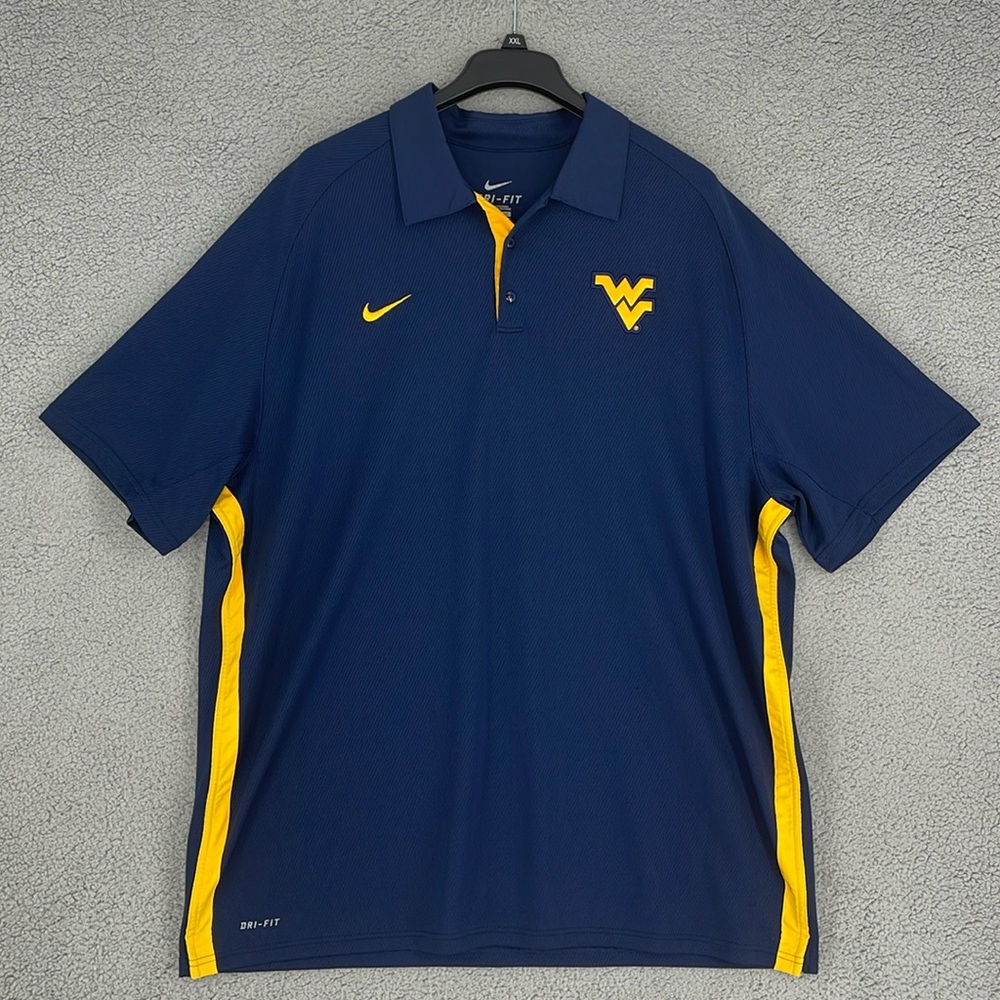 Nike Dri-Fit blue gold lined West Virginia Mountaineers polo shirt men’s XXL